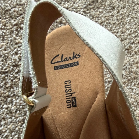 Clarks White Leather Cork Wedge Sandals Slingback Size 10 - Picture 2 of 5